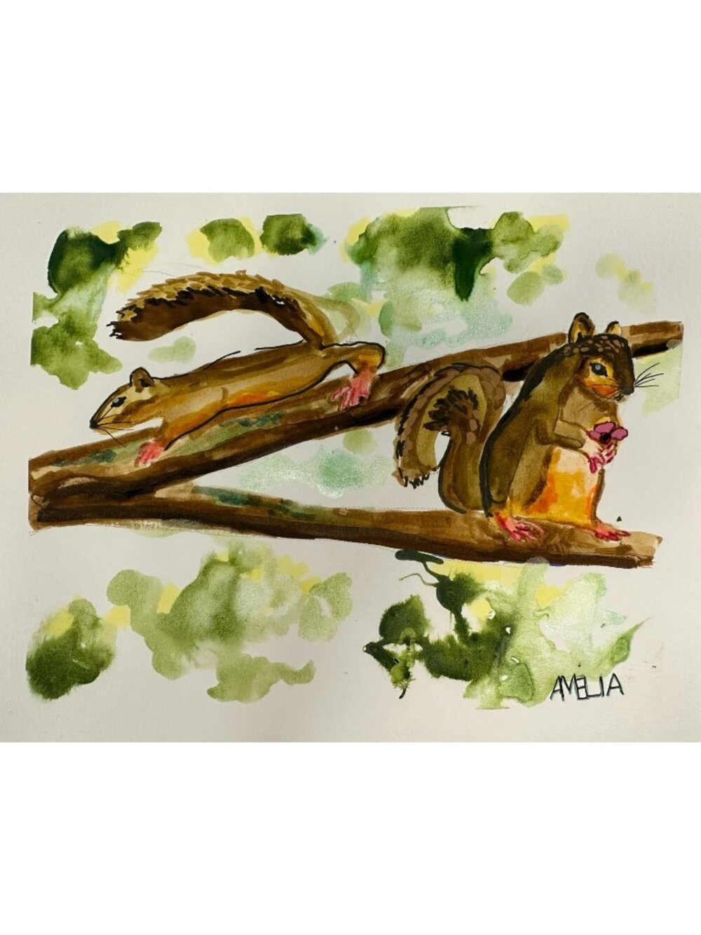 Squirrel Art Wildlife Art Original Painting OOAK 8x10 Wall Decor Mixed Media